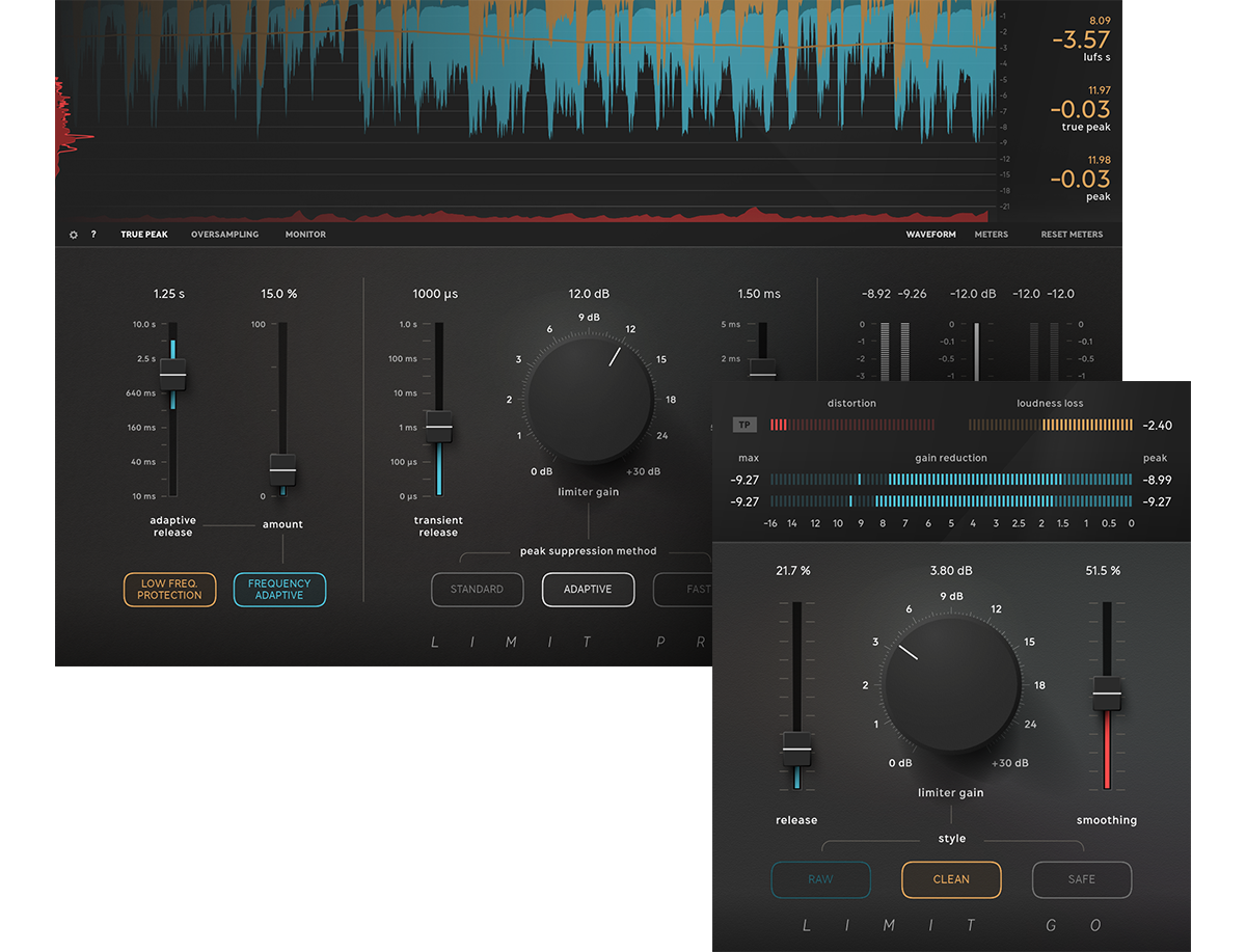 Interface Softube Limit Pro avec les trois modes Standard Adaptive Fast